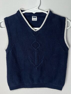 Janie and Jack Sweater Vest Baby Boys 18-24 Months Navy White Anchor Nautical